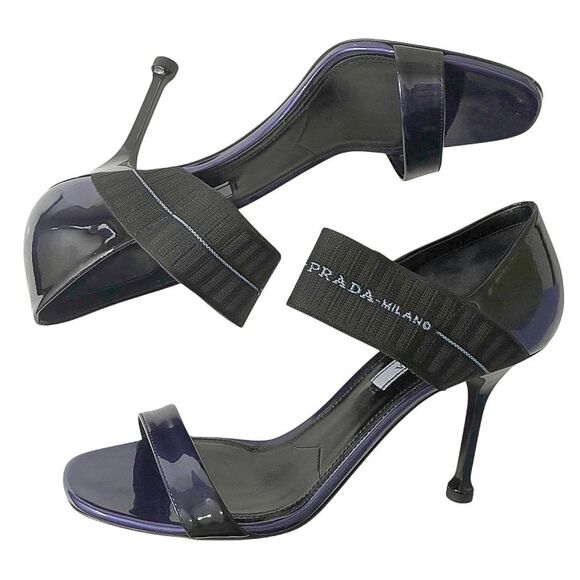 Prada Patent Leather Elastic Strap Sandals 93mm Heel Giacinto Size 39 Open Toe - Picture 6 of 12